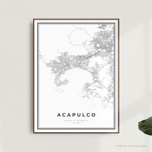 Wydruk mapy Acapulco, plakat z mapą ulic Acapulco, Meksyk, nowoczesna minimalistyczna mapa, sztuka ścienna do biura, prezent urodzinowy na parapetówkę | MW467