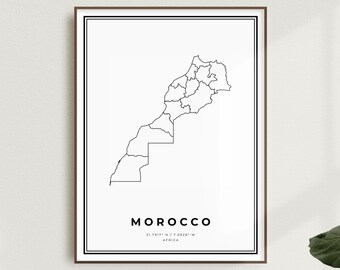 Impression de carte du Maroc, affiche de carte des rues du Maroc, Afrique, carte minimaliste moderne, oeuvre d'art murale de bureau, cadeau d'anniversaire de pendaison de crémaillère | MW525