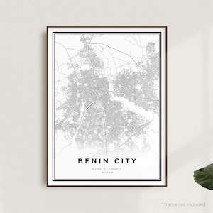 Impressão de mapa da cidade de Benin, pôster de mapa de rua da cidade de Benin, Nigéria, mapa minimalista moderno, arte de parede de escritório, presente de aniversário de inauguração de casa | MW413