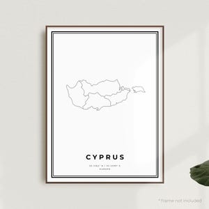 Kaart print Cyprus, poster Cyprus stratenplan, Europa, moderne minimalistische kaart, kunst aan de muur kantoor, housewarming verjaardagscadeau | MW622
