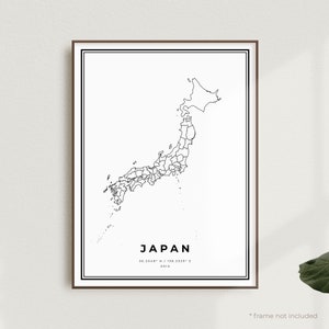 Impression de carte du Japon, affiche de carte des rues du Japon, Asie, carte minimaliste moderne, oeuvre d'art murale de bureau, cadeau d'anniversaire de pendaison de crémaillère | MW560