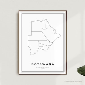 Impression de carte du Botswana, affiche de carte des rues du Botswana, Afrique, carte minimaliste moderne, oeuvre d'art murale de bureau, cadeau d'anniversaire de pendaison de crémaillère | MW508