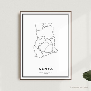 Impressão de mapa do Quênia, pôster de mapa de rua do Quênia, África, mapa minimalista moderno, arte de parede de escritório, presente de aniversário de inauguração de casa | MW517