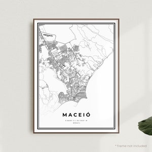 Impression de carte de Maceió, affiche de plan de rue de Maceió, Brésil, carte minimaliste moderne, oeuvre d'art murale de bureau, cadeau d'anniversaire de pendaison de crémaillère | MW359