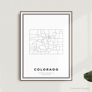 Impression de carte du Colorado, affiche de plan des rues du Colorado, États-Unis, carte minimaliste moderne, oeuvre d'art murale de bureau, cadeau d'anniversaire de pendaison de crémaillère | MU528