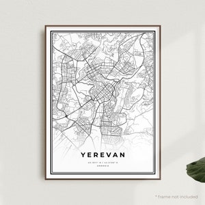 Kaart afdrukken Jerevan, poster stratenplan Jerevan, Armenië, moderne minimalistische kaart, kunst aan de muur kantoor, housewarming verjaardagscadeau | MW256