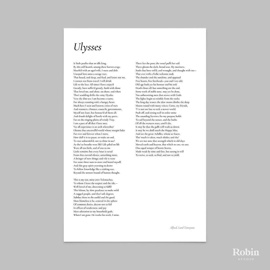 Ulysses by Alfred Lord Tennyson Poem Print Poetry Print Etsy