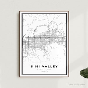 Kaart print Simi Valley, poster Simi Valley stratenplan, Californië, moderne minimalistische kaart, kunst aan de muur kantoor, housewarming verjaardagscadeau | MU210