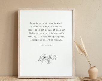 Corinthians 13:4-5 Love is patient love is kind Quote Print - Bible Verse Wall Art, Christian Scripture Gift, Bible Verse Decor | BB01b