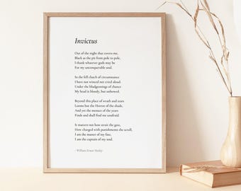 Impresión de poema "Invictus" de William Ernest Henley - Impresión de poesía, póster literario, arte mural, póster de poema, impresión para decoración del hogar / PE05