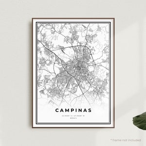 Impresión de mapa de Campinas, póster de mapa de calles de Campinas, Brasil, mapa minimalista moderno, arte de pared de oficina, regalo de cumpleaños de inauguración de la casa / MW303