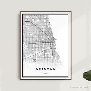 Impression de carte de Chicago, affiche de carte des rues de Chicago, Illinois, carte minimaliste moderne, art mural de bureau, cadeau d'anniversaire de pendaison de crémaillère | UG03