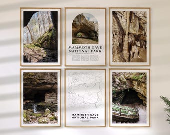 Mammoth Cave National Park Wall Art Set of 6, Kentucky Travel Prints, Park Map and Photo Poster Collection