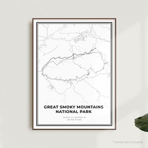 Great Smoky Mountains National Park kaart afdrukken, Verenigde Staten, moderne minimalistische kaart, Office Wall Art, housewarming verjaardagscadeau | MU571