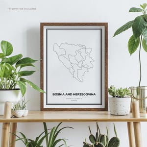 Bosnië en Herzegovina kaart print, Bosnië en Herzegovina stratenplan poster, Europa, moderne minimalistische kaart, housewarming verjaardagscadeau | MW619