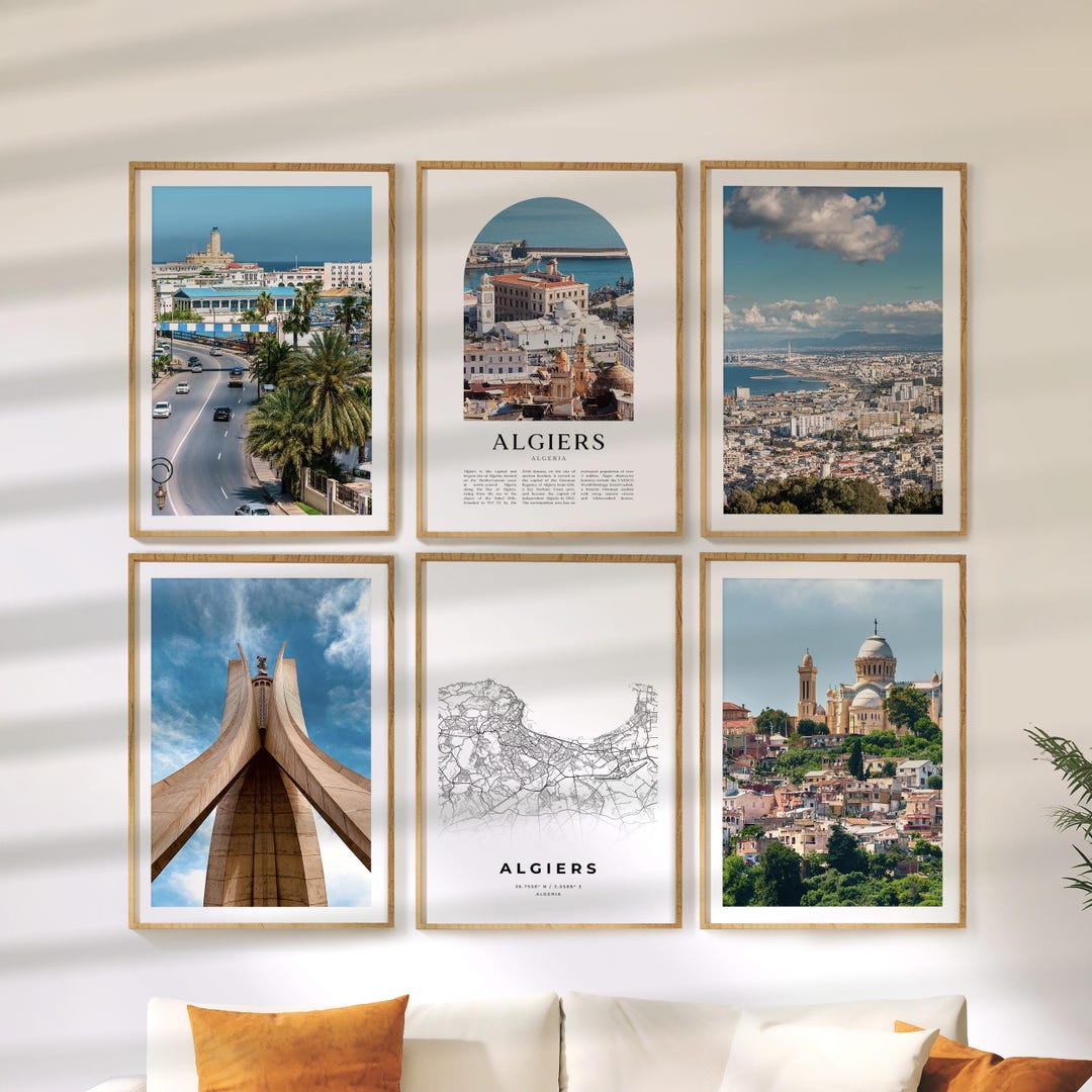 Algiers Wall Art Set of 6, Algeria Travel Prints, City Map and Photo ...