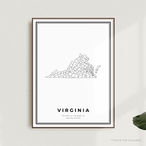 Virginia Map Print, Virginia Street Map Poster, United States, Modern Minimalist Map, Office Wall Art, Housewarming Birthday Gift | MU564