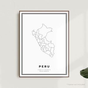 Impression de carte du Pérou, affiche de carte des rues du Pérou, Amérique du Sud, carte minimaliste moderne, oeuvre d'art murale de bureau, cadeau d'anniversaire de pendaison de crémaillère | MW725