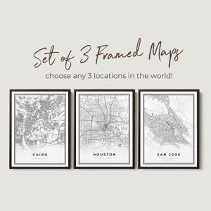 Juego de 3 mapas modernos personalizados – Lienzo enmarcado PREMIUM / Impresiones de mapas personalizados, ubicaciones personalizadas, mapa de tu ciudad natal, regalo único para viajeros / CU22