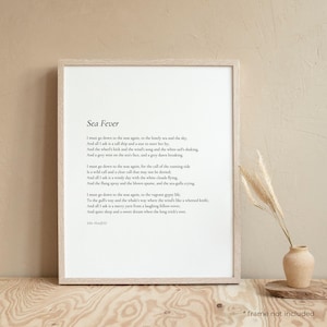 Sea Fever di John Masefield Poesia Stampa - Stampa di poesia Regalo, Poster di letteratura, Arte murale di poesia, Poster di poesia, Stampa di arredamento per la casa / PE76