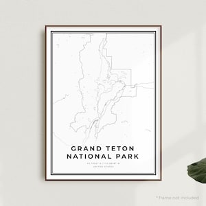 Grand Teton National Park Karte, USA, Moderne minimalistische Karte, Büro Wandkunst, Housewarming Geburtstagsgeschenk | MU620