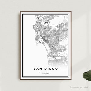 San Diego kaart afdrukken, San Diego stratenkaart poster, Californië, moderne minimalistische kaart, Office Wall Art, housewarming verjaardagscadeau | MU08