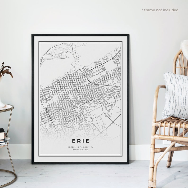 Erie Map Print Erie Street Map Poster Pennsylvania Modern Etsy