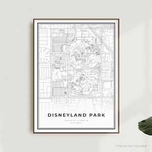 Impression de carte du parc Disneyland, affiche de carte des rues du parc Disneyland, Californie, carte minimaliste moderne, cadeau d'anniversaire de pendaison de crémaillère | MU503