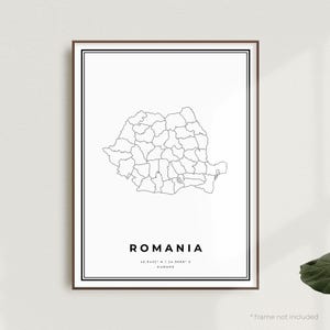 Roemenië kaart print, Roemenië stratenplan poster, Europa, moderne minimalistische kaart, Office Wall Art, housewarming verjaardagscadeau | MW649