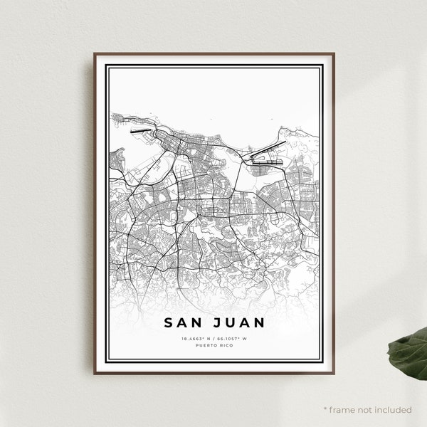 San Juan Map Print, San Juan Street Map Poster, Puerto Rico, Modern Minimalist Map, Office Wall Art, Housewarming Birthday Gift | MW305