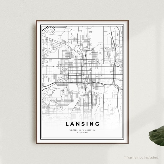 Lansing Map Print Lansing Street Map Poster Michigan Modern | Etsy