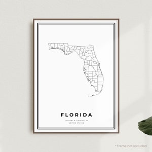 Stampa mappa Florida, poster mappa stradale Florida, Stati Uniti, mappa minimalista moderna, arte murale per ufficio, regalo di compleanno per inaugurazione della casa / MU531