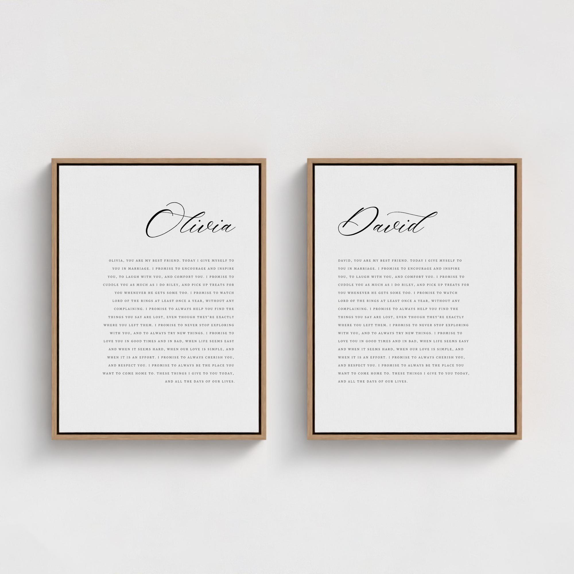 Custom Matching His and Hers Wedding Vows Prints (Premium Set of 2), Personalized Wedding Anniversary Gift, Anniversary Gift, Wedding Gift