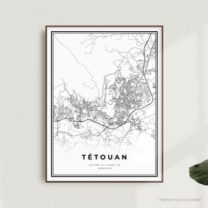 Impression de carte de Tétouan, affiche du plan des rues de Tétouan, Maroc, carte minimaliste moderne, oeuvre d'art murale de bureau, cadeau d'anniversaire de pendaison de crémaillère | MW457