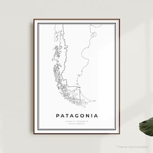 Impression de carte de la Patagonie, poster plan des rues de la Patagonie, Amérique du Sud, carte minimaliste moderne, oeuvre d'art murale de bureau, cadeau d'anniversaire de pendaison de crémaillère | MW734