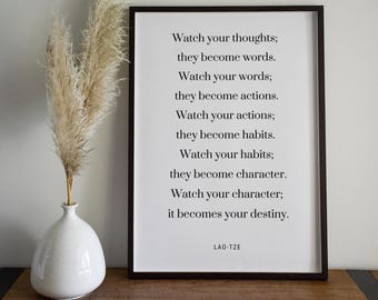 Lao-Tze Watch your thoughts Quote Print - Life Quote Print Gift, Typography Poster, Inspirational Quote Art, Home Decor Print | LF80