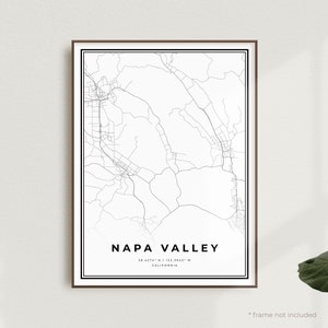 Napa Valley kaart afdrukken, Napa Valley stratenkaart poster, Californië, moderne minimalistische kaart, kunst aan de muur kantoor, housewarming verjaardagscadeau | MU512