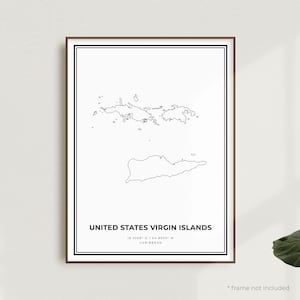 Impressão de mapa das Ilhas Virgens dos Estados Unidos, pôster de mapa de rua das Ilhas Virgens dos Estados Unidos, Caribe, mapa minimalista moderno | MW696