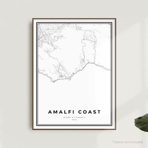 Kaart print Amalfikust, poster Amalfikust stratenplan, Europa, moderne minimalistische kaart, kunst aan de muur kantoor, housewarming verjaardagscadeau | MW661