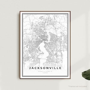 Stampa mappa di Jacksonville, poster mappa stradale di Jacksonville, Florida, mappa minimalista moderna, arte murale per ufficio, regalo di compleanno per inaugurazione della casa / MU13