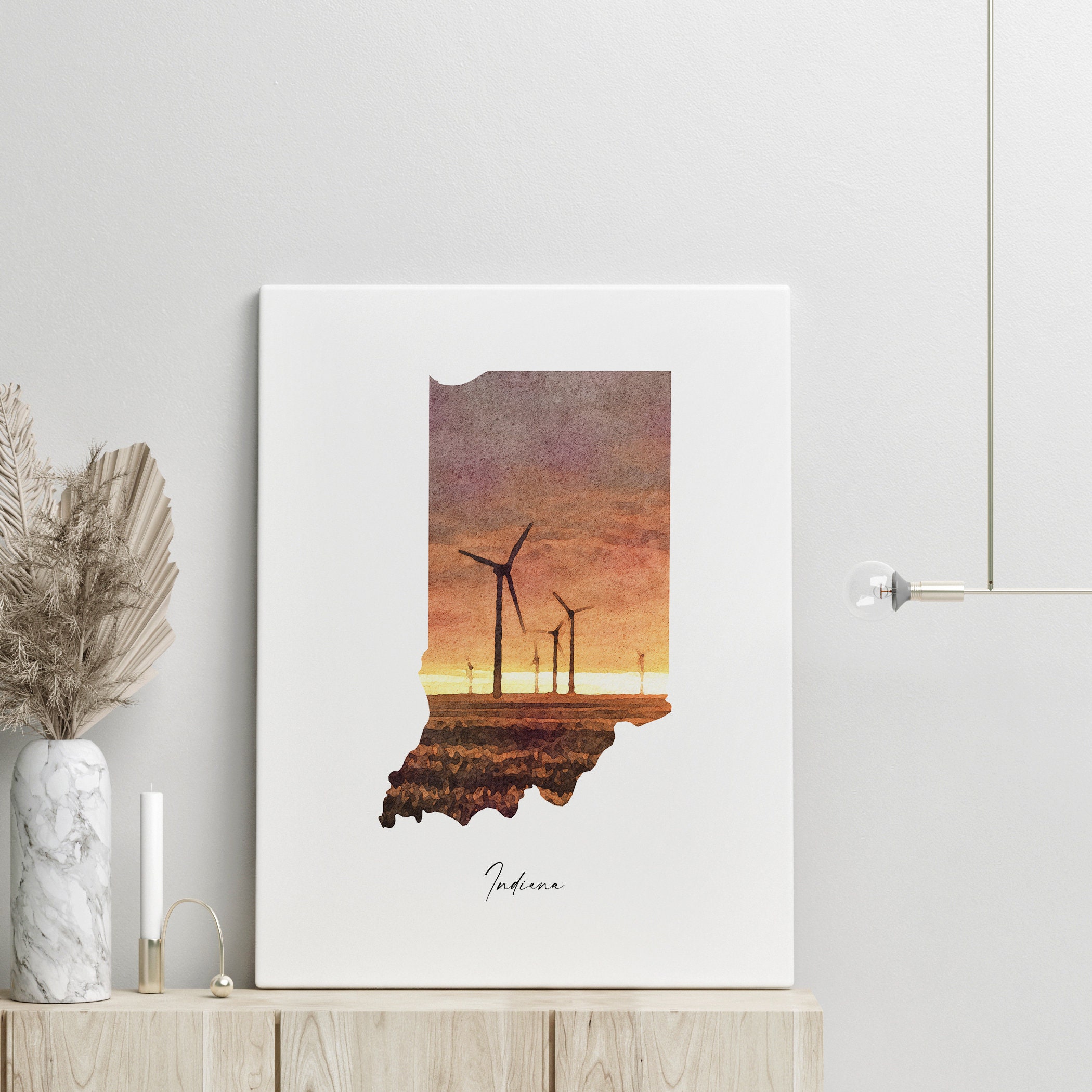 Indiana Watercolor Map Canvas Print Indiana Art Print | Etsy