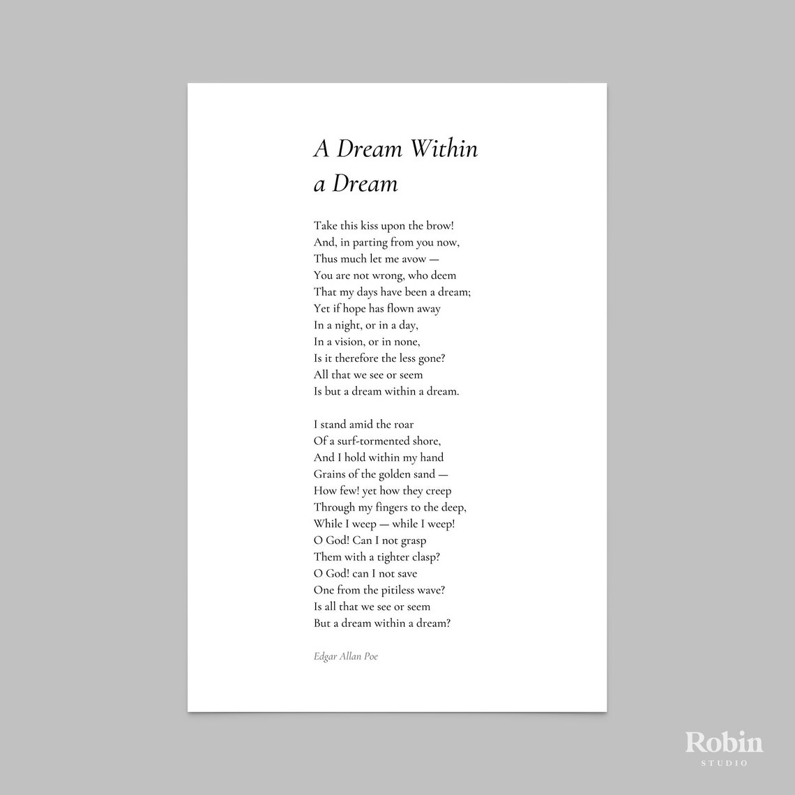 A Dream Within by Edgar Allan Poe Poem Print Poetry Print Etsy