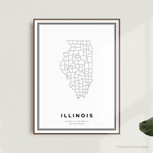 Stampa mappa dell'Illinois, poster mappa stradale dell'Illinois, Stati Uniti, mappa minimalista moderna, arte murale per ufficio, regalo di compleanno per inaugurazione della casa / MU535