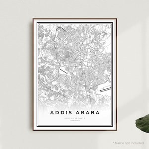 Addis Abeba Mapa Wydruk, Addis Abeba Mapa Ulic Plakat, Etiopia, Nowoczesna Minimalistyczna Mapa, Sztuka Ścienna Do Biura, Prezent Urodzinowy Na Parapetówkę | MW278