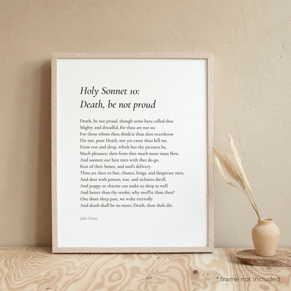 Holy Sonnet 10 Death by John Donne Poem Print - Poetry Print Gift, Literaty Poster, Poem Wall Art, Poem Poster, Home Decor Print | PE49