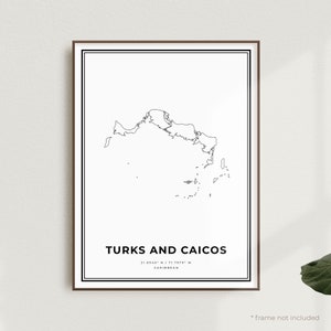Turks and Caicos Map Print, Turks and Caicos Street Map Poster, Caribbean, Modern Minimalist Map, Housewarming Birthday Gift | MW695