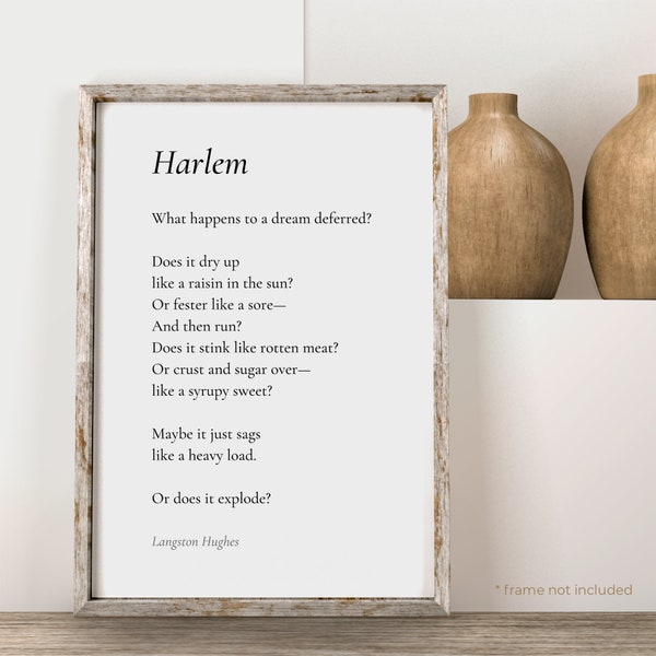 Harlem by Langston Hughes Poem Print - Poetry Print Gift, Literaty Poster, Poem Wall Art, Poem Poster, Home Decor Print | PE101