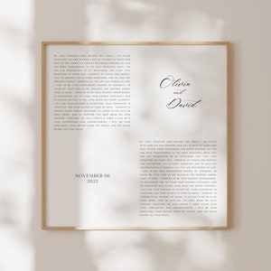 Stampa artistica personalizzata dei voti nuziali, Voti personalizzati per lei e per lui, Voti calligrafici moderni, Regalo per anniversario di matrimonio, Voti incorniciati su tela / TE05