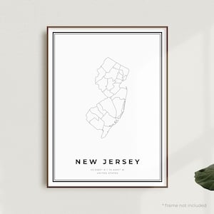 New Jersey Map Print, New Jersey Street Map Poster, United States, Modern Minimalist Map,Office Wall Art, Housewarming Birthday Gift | MU550