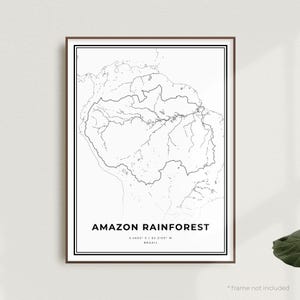 Impressão de mapa da floresta amazônica, pôster de mapa de rua da floresta amazônica, Brasil, mapa minimalista moderno, presente de aniversário de inauguração de casa | MW731